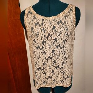 Lightly Used Jennifer Lopez Lace sleeveless top with embellishments, Size Medium